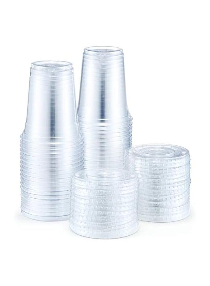 12 oz Plastic Cups with Lids 100 Sets Clear Disposable Plastic Party Cups with Flat Lids to Go, Cold Drink Cups, Smoothie Cups, Milkshake Cups