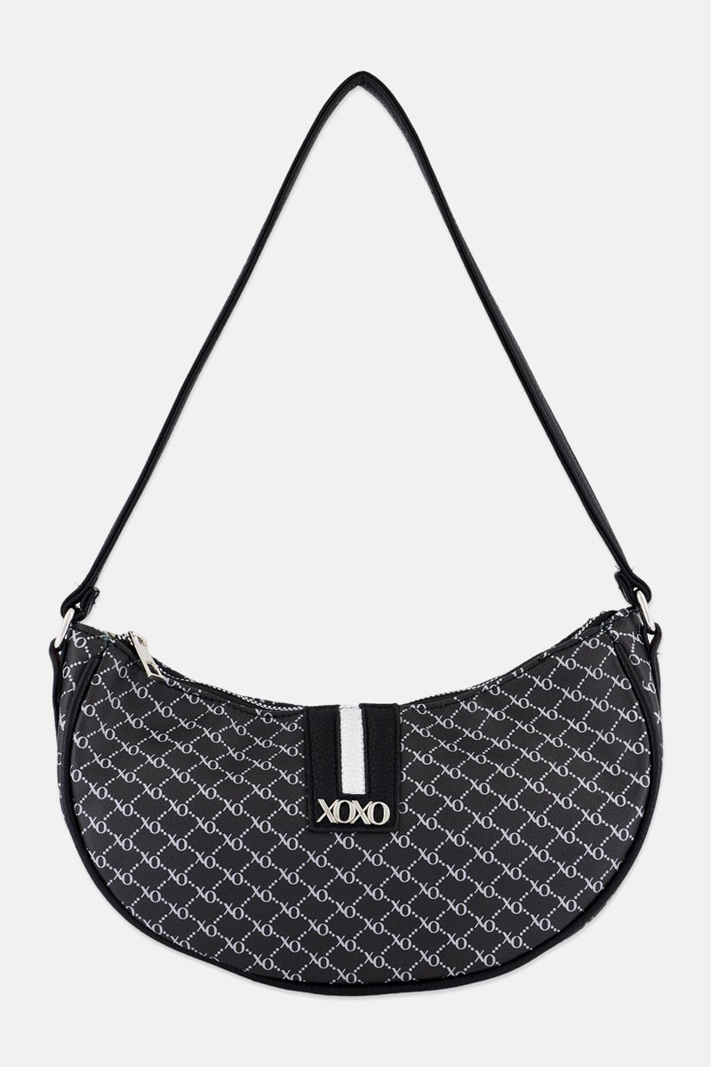 Women Brand Logo Hand Bag 14 H x 27 L x 9 W cm, Black