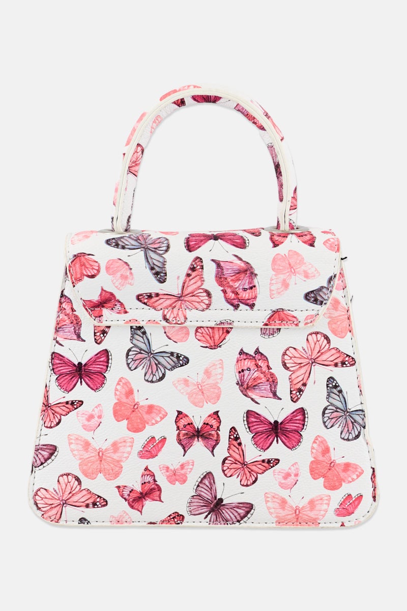 Women Butterfly Hand Bag 19 L x 16 H x 6 W cm, Pink/White