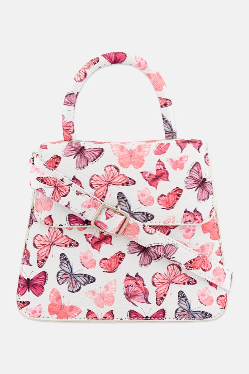 Women Butterfly Hand Bag 19 L x 16 H x 6 W cm, Pink/White