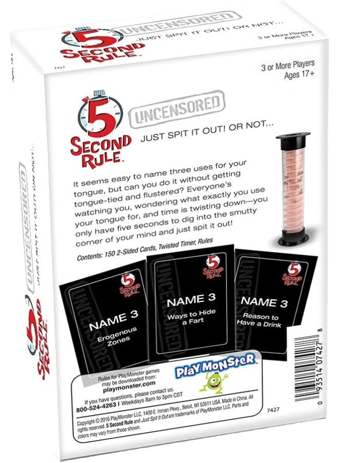 Playmonster 5 Second Rule Uncensored - Or Not - Quick Thinking Party Game - Adult Humor - Ages 17+