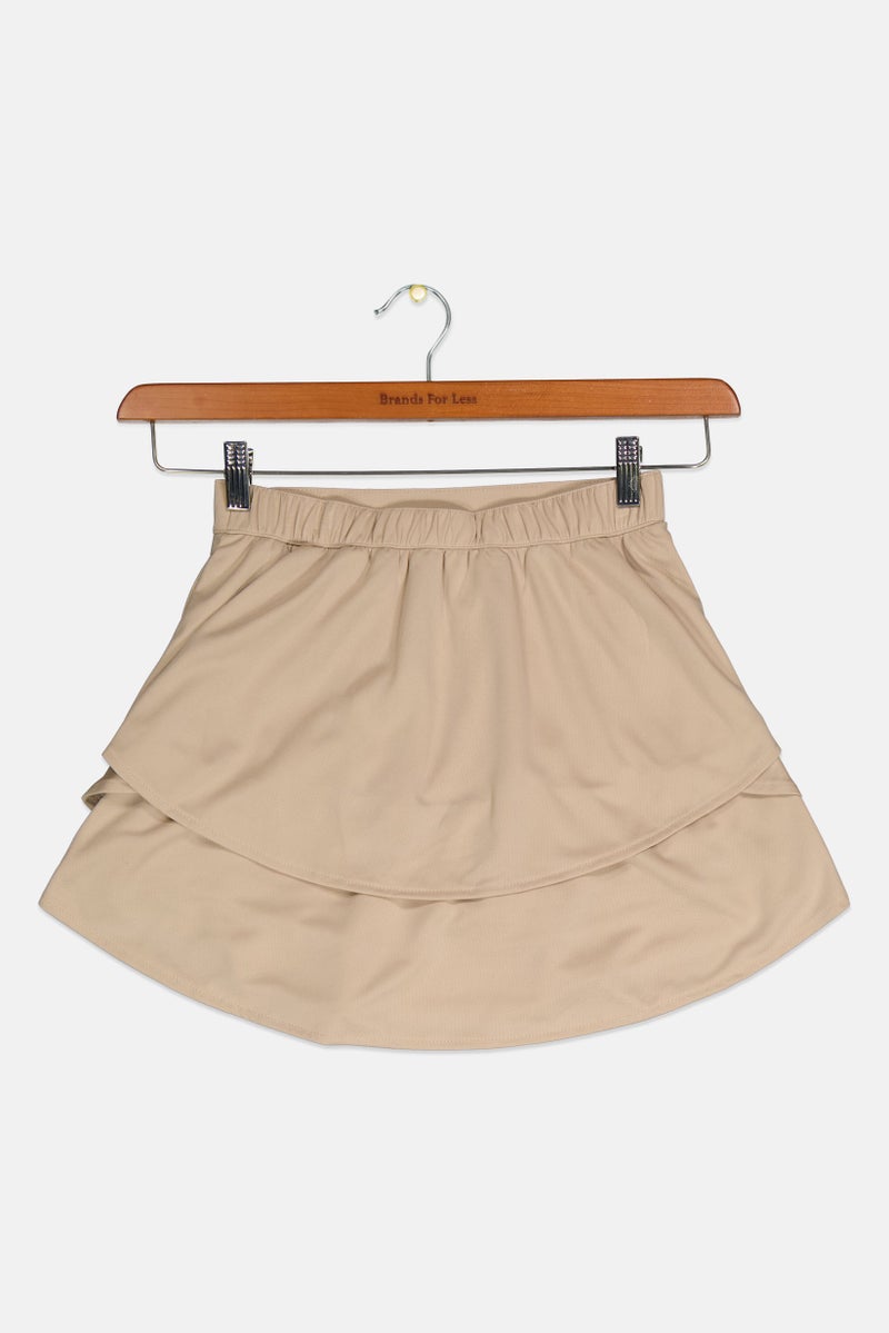 Kids Girl Pindot Mesh Ruffle Scooter Skirts, Khaki