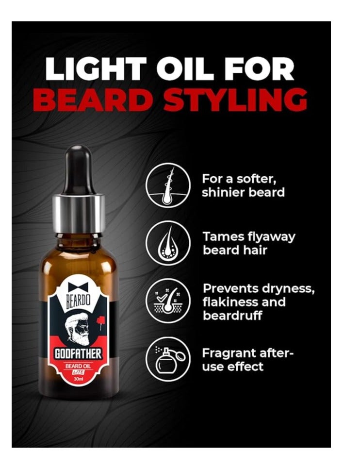 Beardo Godfather Lite Beard and Moustache Oil, 30 ml | Beard Oil for men | Non-Sticky, Light; Almond Oil, Aloe vera, Vitamin E, Shiny Nourished Beards