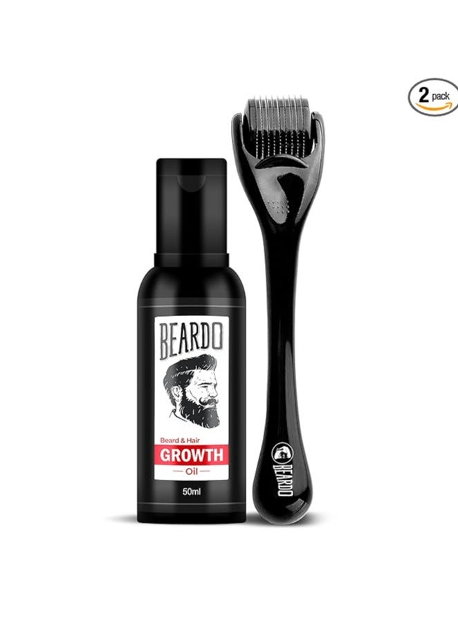 Beardo Beard & Hair Growth Oil 50ml & Derma Roller For Hair Growth 0.5 mm| Dermaroller | For Thicker & Longer Beard | Uneven, Patchy & Fast Beard Growth | For Stronger & Fuller Beard Hair