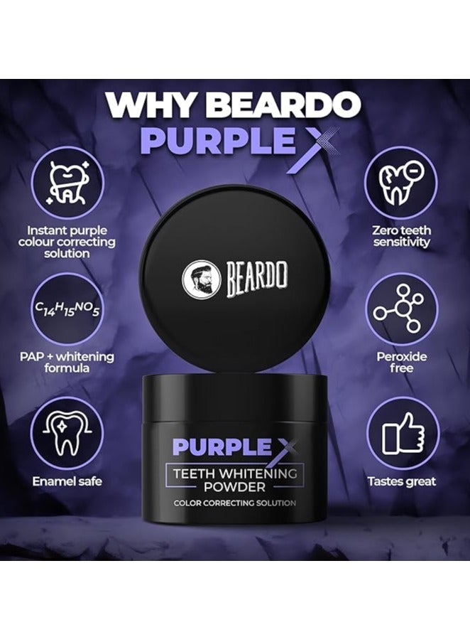 Beardo PurpleX Teeth Whitening Powder, 50g | Stain Removal and Teeth Whitening Solution | Enamel Safe | Prevents Bad Breath | With Papain and Bromelain Enzymes for Stain removal | Peroxide Free