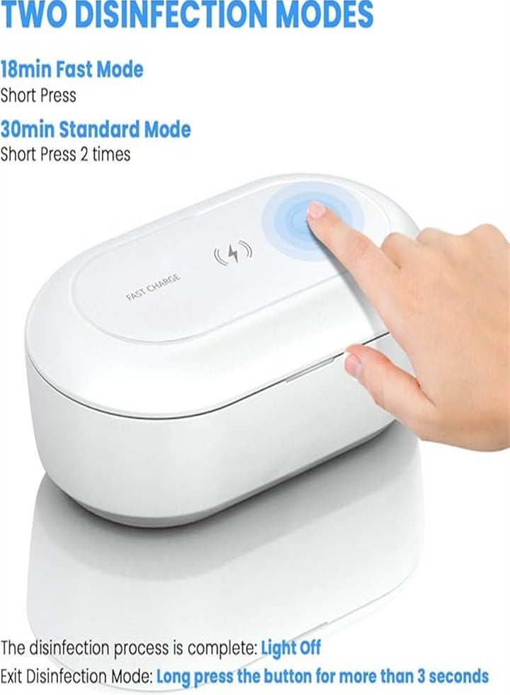 UV sterilizer with wireless charger, cleaning box with aroma diffuser, portable disinfection box for masks, toothbrushes, glasses, headphones, jewelry