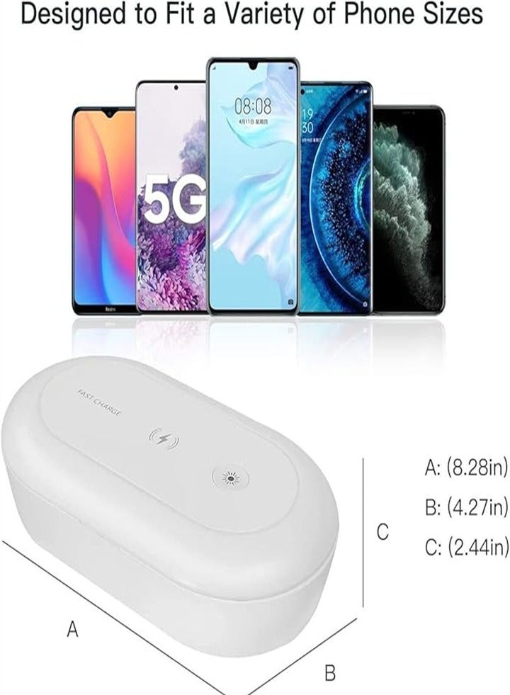 UV sterilizer with wireless charger, cleaning box with aroma diffuser, portable disinfection box for masks, toothbrushes, glasses, headphones, jewelry