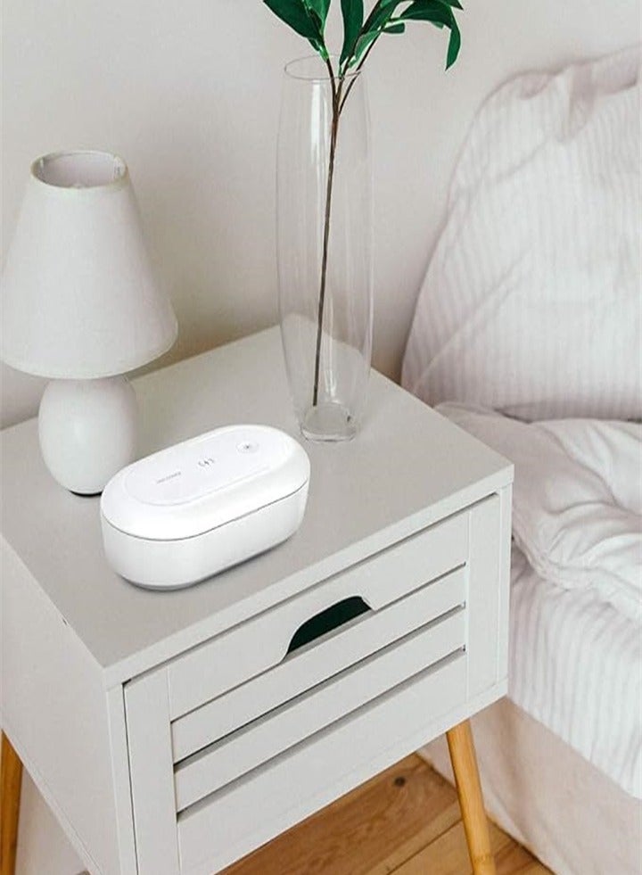 UV sterilizer with wireless charger, cleaning box with aroma diffuser, portable disinfection box for masks, toothbrushes, glasses, headphones, jewelry