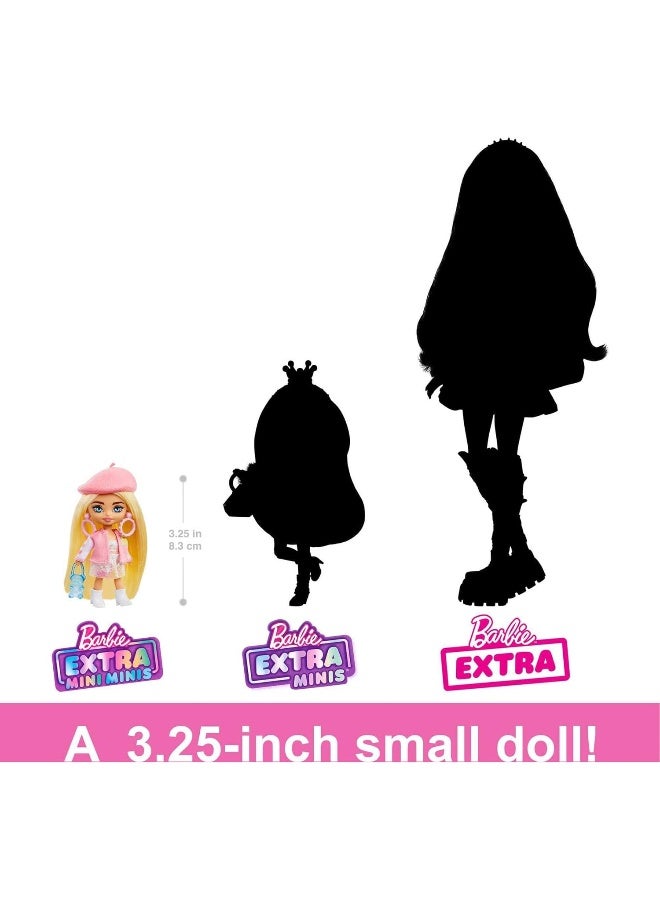 Barbie Extra Mini Minis Doll with Blond Hair, Accessories and Doll Stand, 3.25-inch Collectible
