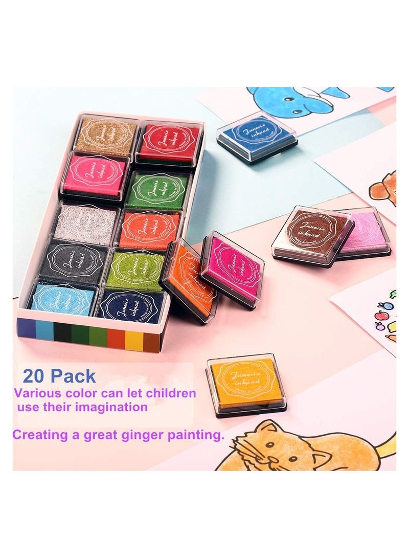 Color Ink Pad, Finger Washable Craft Ink Pad for Kids, Non-Toxic, 20 Color Craft Ink Pad for Stamps, Paper, Wood Fabric, Pack of 20