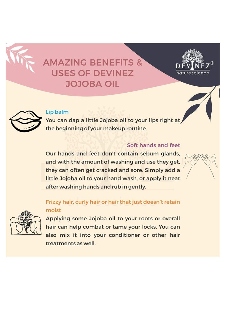 Jojoba Cold Pressed Oil, 250ml with Flip-Top Cap and Hair Applicator, 100% Pure, Natural& Undiluted Virgin Cold Pressed, Unrefined, Exceptional