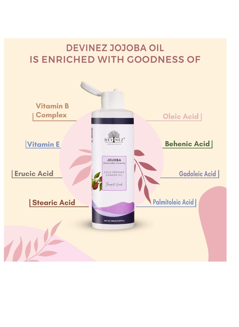 Jojoba Cold Pressed Oil, 250ml with Flip-Top Cap and Hair Applicator, 100% Pure, Natural& Undiluted Virgin Cold Pressed, Unrefined, Exceptional