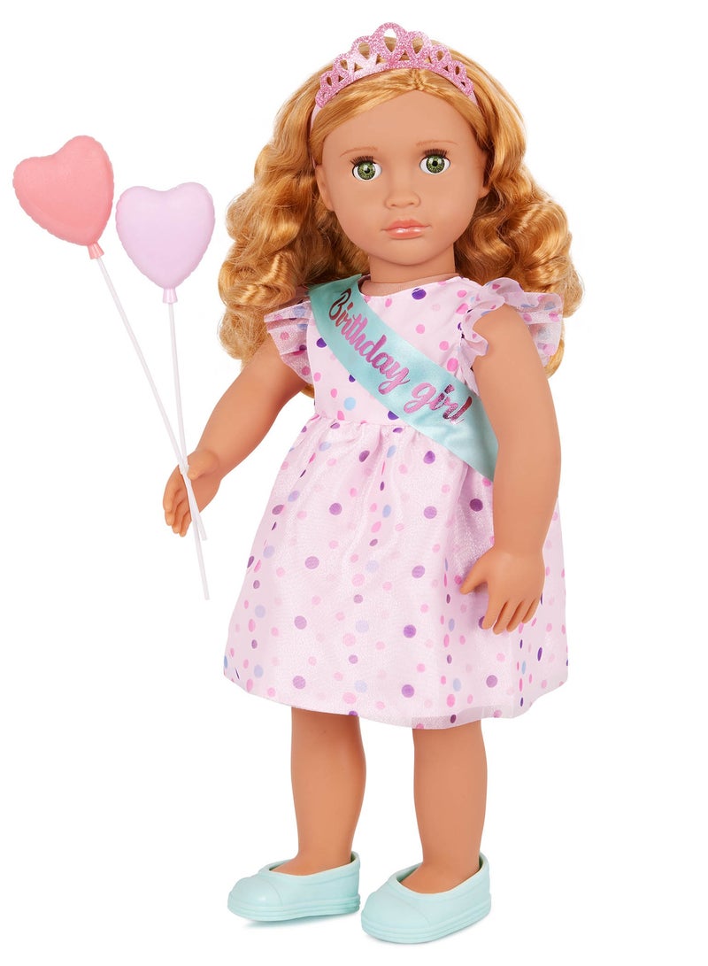 Esme 18-Inch Fashion Doll Birthday Celebration Fun And Interactive Dress-Up Soft Body With Movable Limbs, Fabric Clothing Age 3 Years And Up