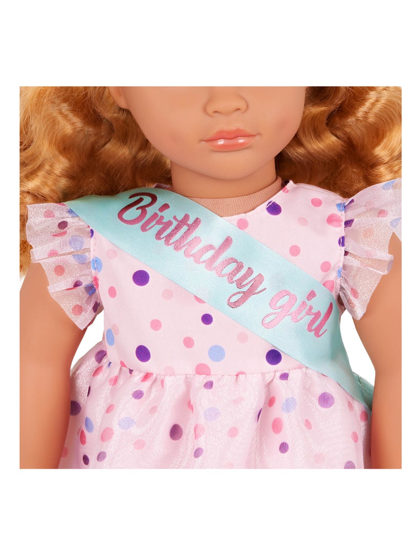 Esme 18-Inch Fashion Doll Birthday Celebration Fun And Interactive Dress-Up Soft Body With Movable Limbs, Fabric Clothing Age 3 Years And Up