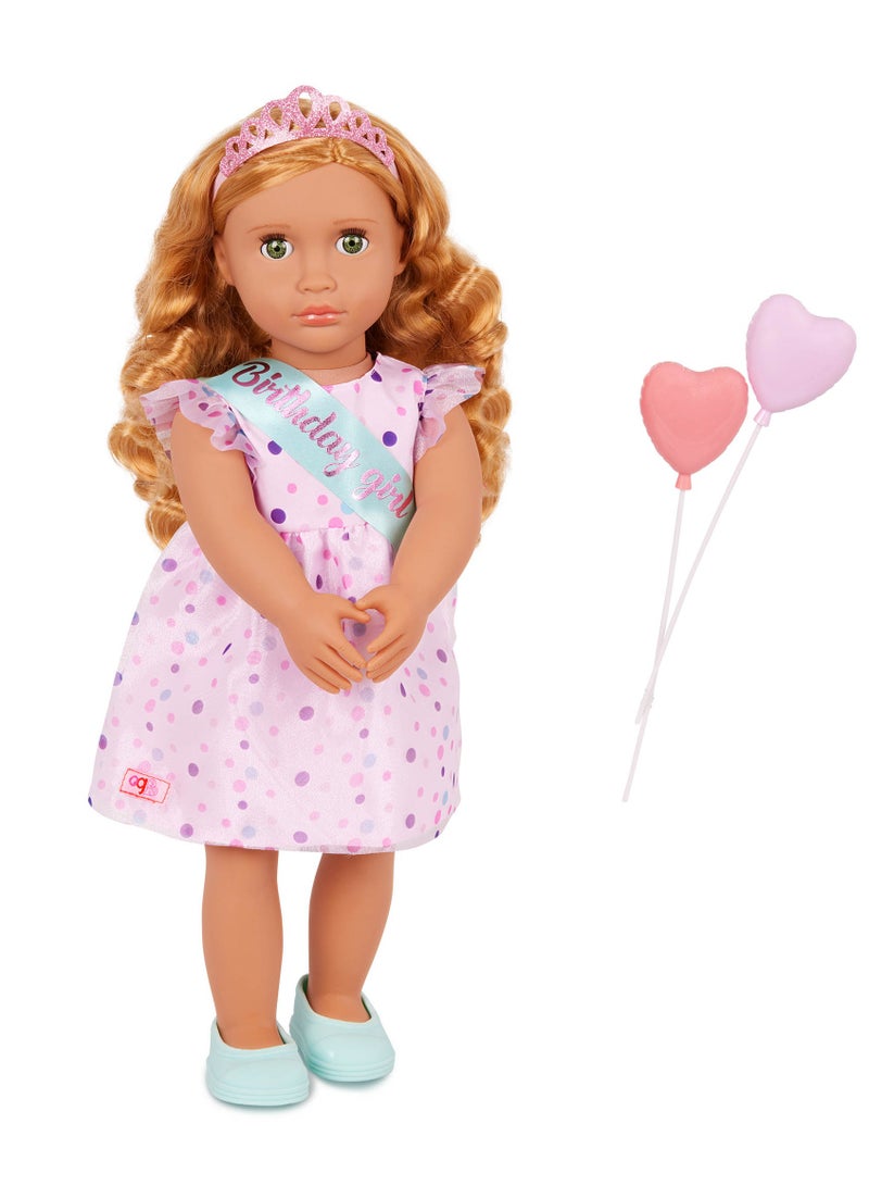 Esme 18-Inch Fashion Doll Birthday Celebration Fun And Interactive Dress-Up Soft Body With Movable Limbs, Fabric Clothing Age 3 Years And Up