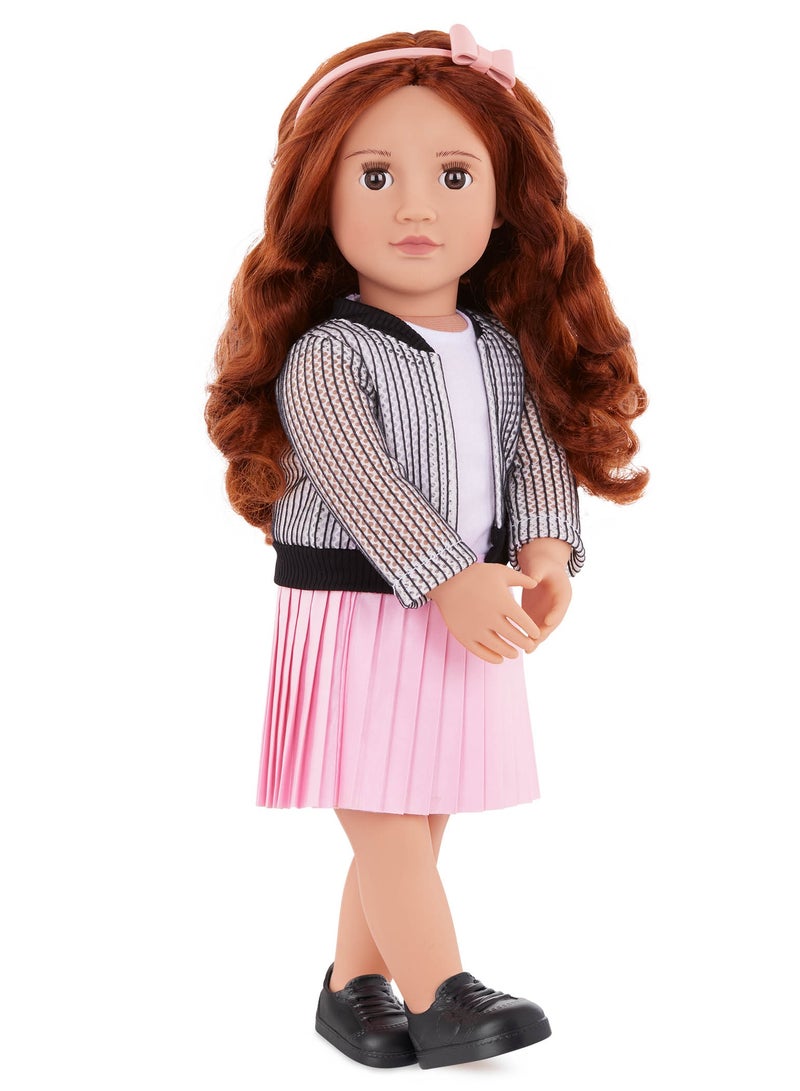 Jacinta 18-Inch Fashion Doll With Pink Skirt Sweater Stylish Dress-Up And Imaginative Play Soft Body With Movable Limbs, Fabric Clothing Age 3 Years And Up