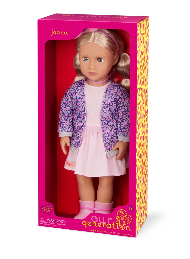 Joana 18-Inch Fashion Doll Playful Pink Style And Fun Dress-Up Soft Body With Movable Limbs, Fabric Clothing Age 3 Years And Up