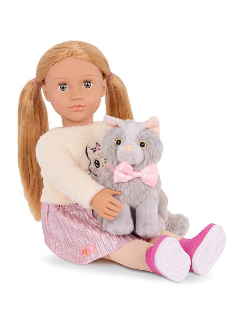 Sheela 18-Inch Doll & Pet Cat Plush Set Stylish Outfit And Fun Accessories  Soft Body With Movable Limbs, Fabric Clothing Age 3 Years And Up