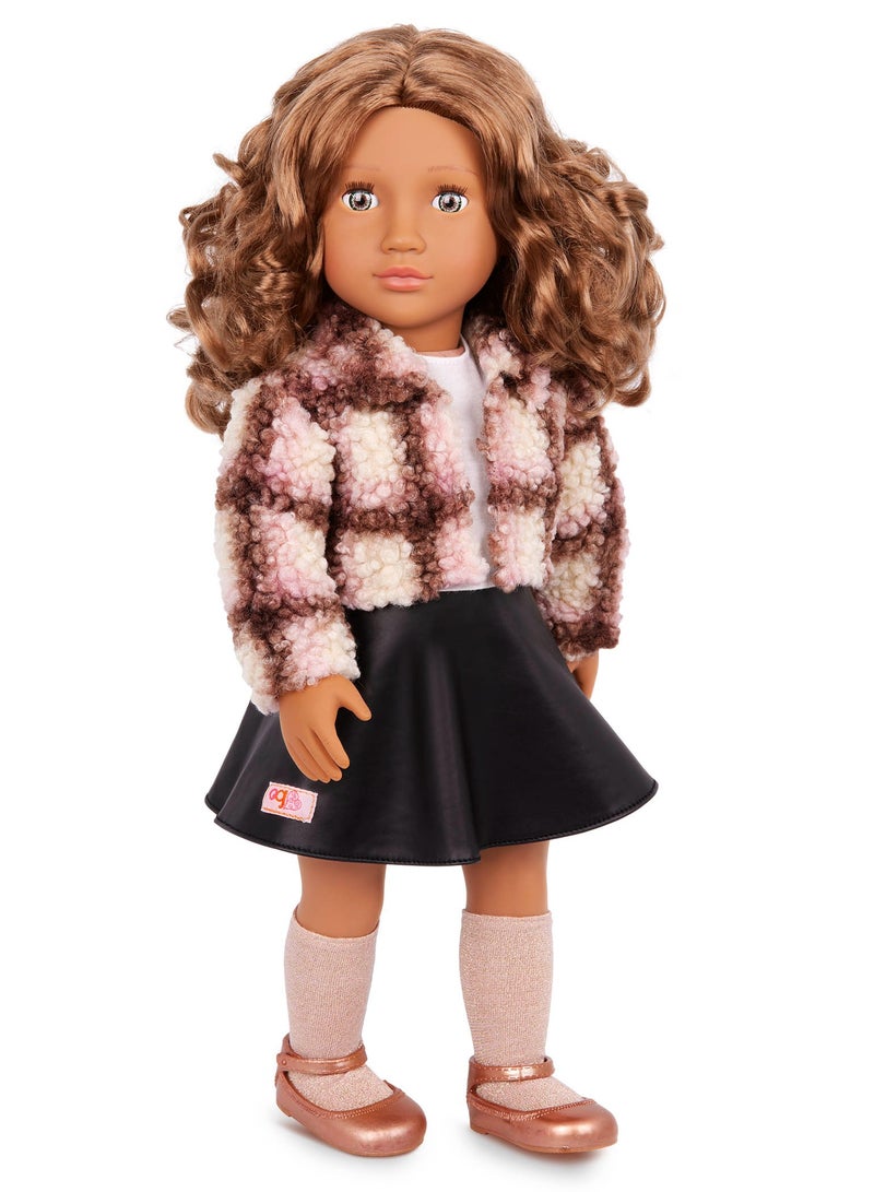 Ana 18-Inch Fashion Doll In Faux Shearling Jacket Trendy Style And Interactive Play Soft Body With Movable Limbs, Fabric Clothing Age 3 Years And Up