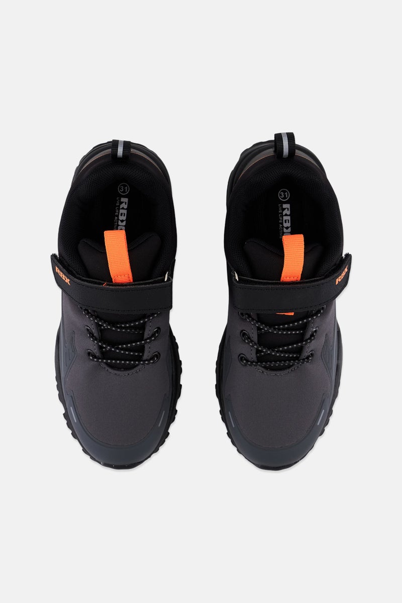 Kids Boy Velcro Shoes, Dark Grey/Orange