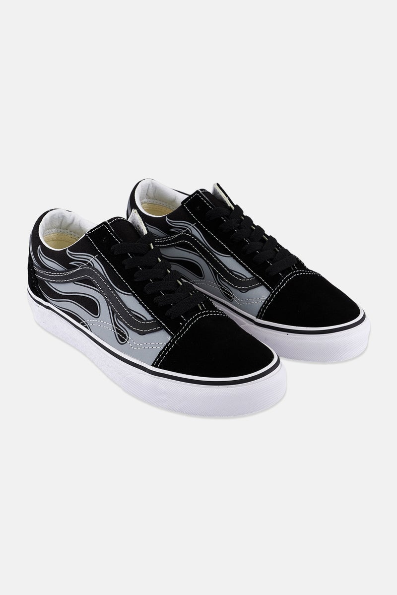 Kids Boy Old Skool Flame Print Casual Shoes, Black