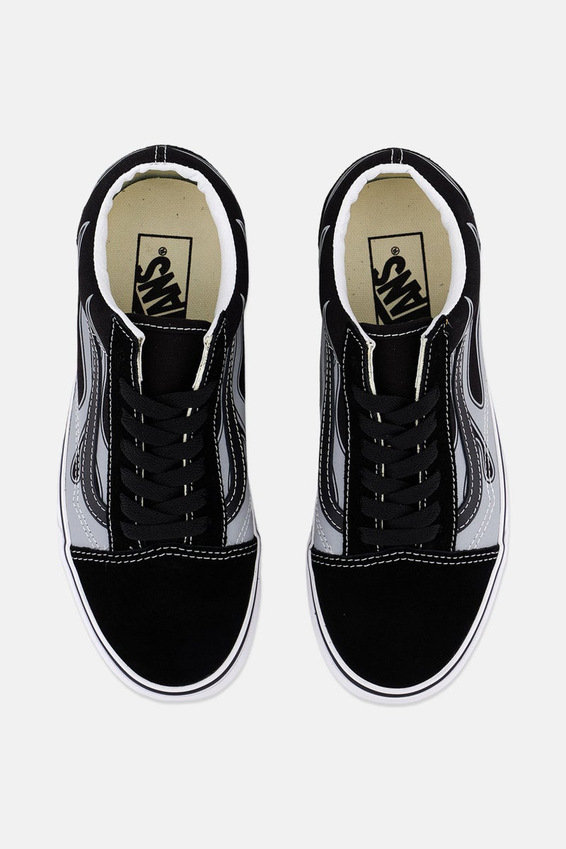 Kids Boy Old Skool Flame Print Casual Shoes, Black