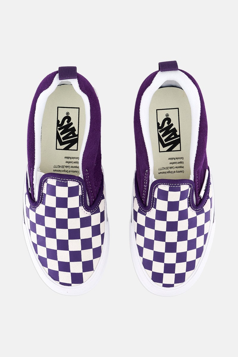 Kids Boy Knu Slip On Checkered Casual Shoes, Purple/White