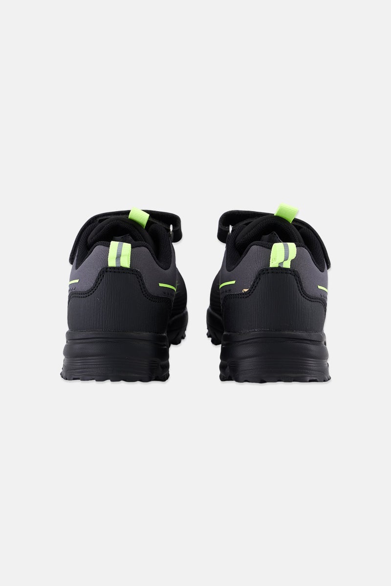 Kids Boy Velcro Closure Shoes, Black/Lime