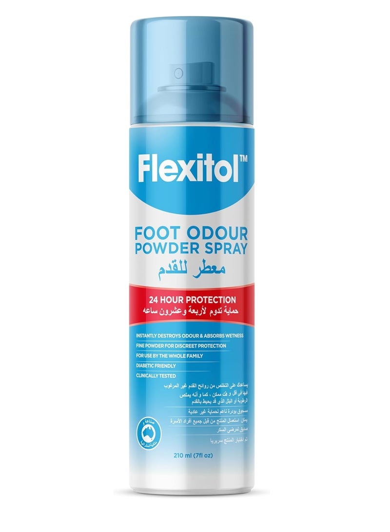 Foot Odour Control Powder Spray 24 Hours Protection Absorb Sweat Cool Feet Diabetic Friendly 210 ml