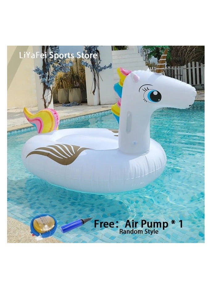 Large White Unicorn Inflatable Floating Row – Adult Beach and Pool Party Water Bed with Handle, Air Mattress for Swimming and Relaxation