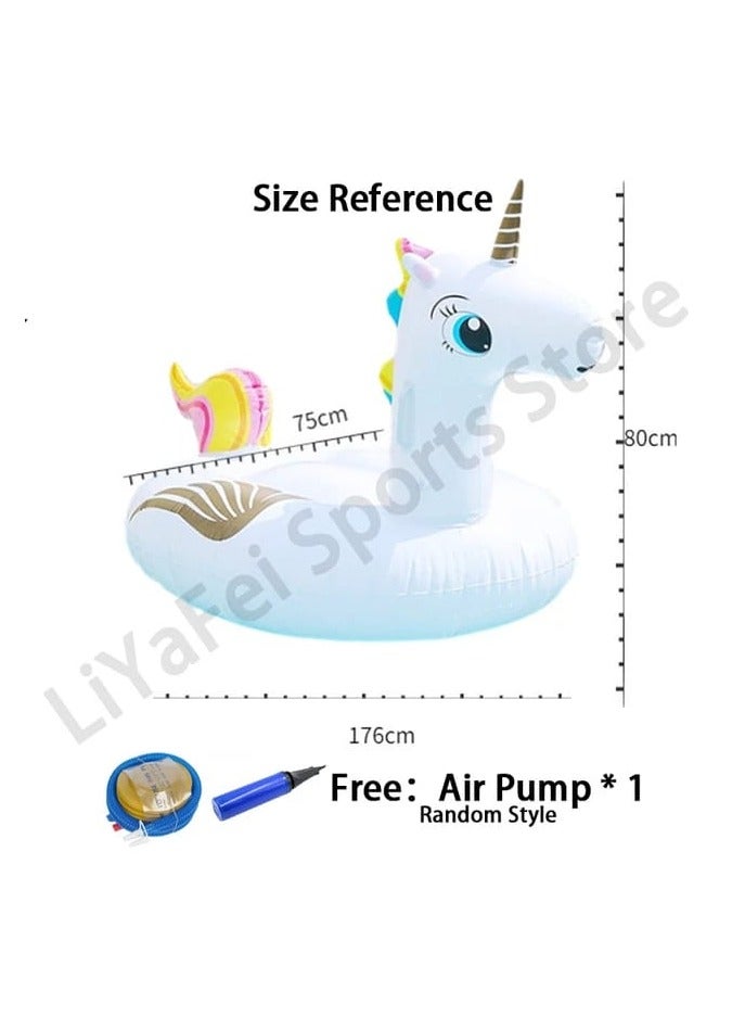 Large White Unicorn Inflatable Floating Row – Adult Beach and Pool Party Water Bed with Handle, Air Mattress for Swimming and Relaxation