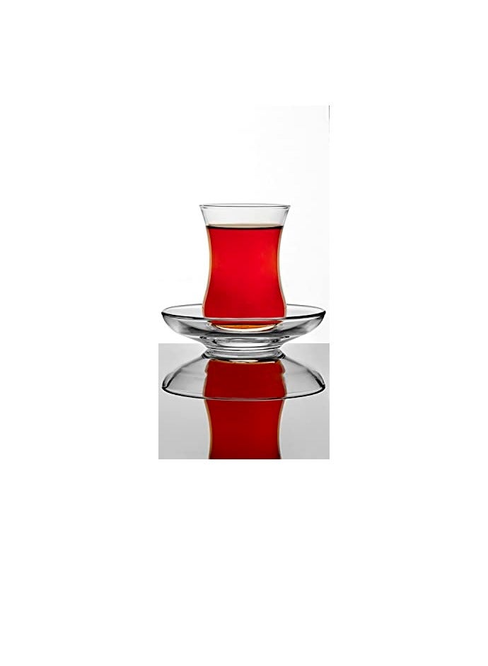 Turkish Tea Glass & Saucer Set - Design - Set of 6, 120 ml - Dishwasher-Safe Turkish Tea Glasses - Transparent