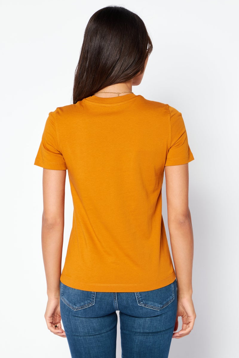 Women Crew Neck Short Sleeve Textured T Shirt, Rust