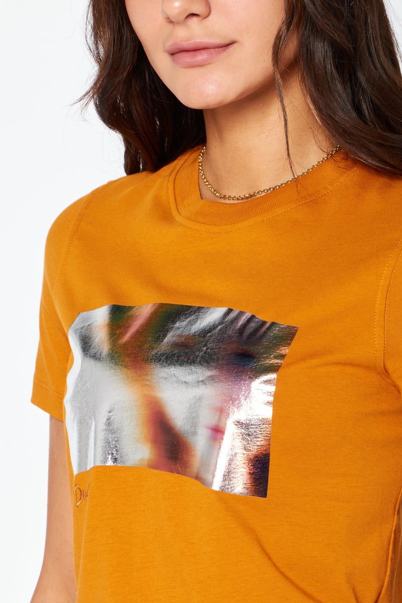 Women Crew Neck Short Sleeve Textured T Shirt, Rust