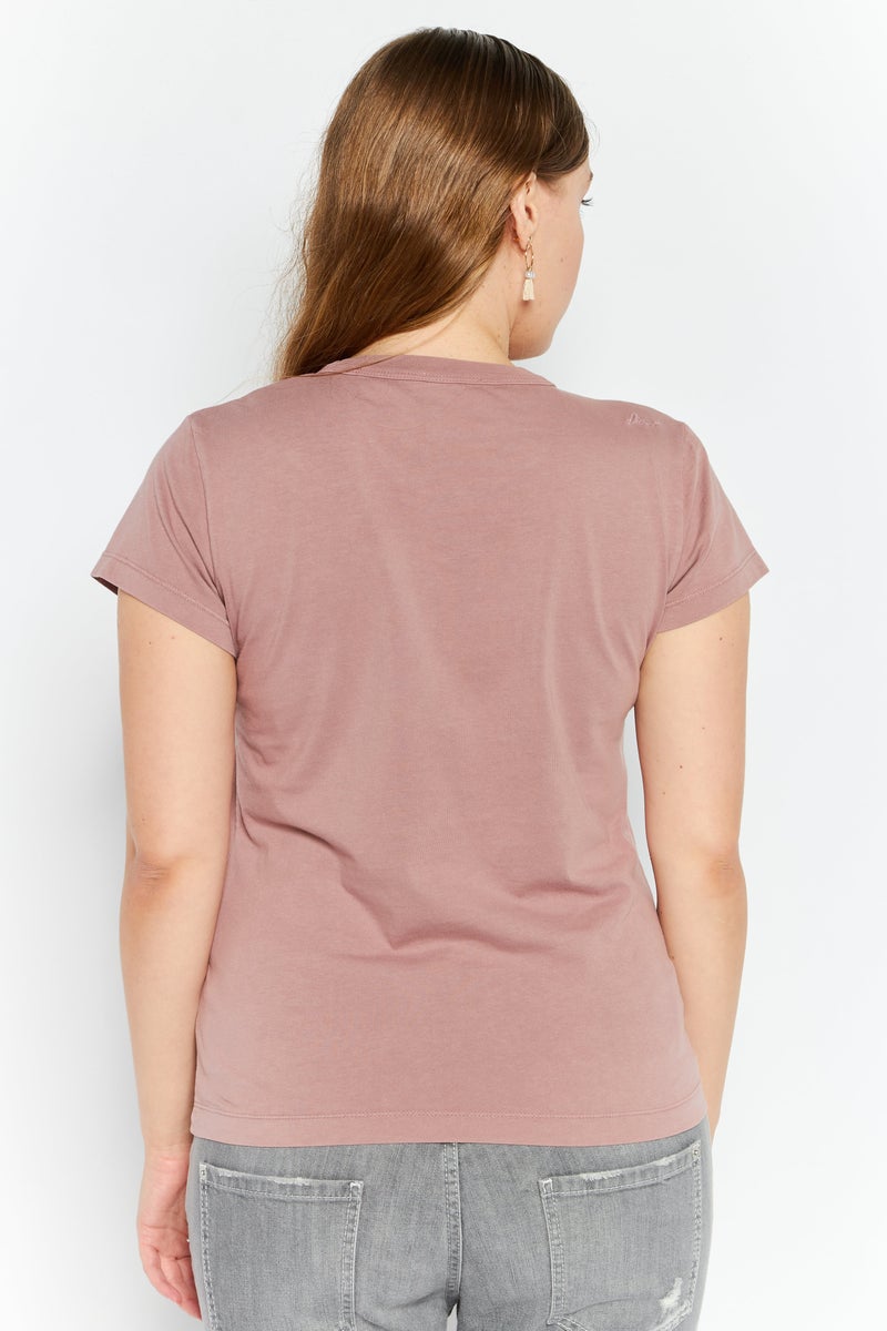 Women Crew Neck Short Sleeves Plain T-Shirt, Dusty Pink