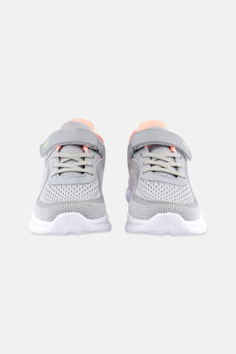 Kids Girl Velcro Shoes, Light Grey/Peach