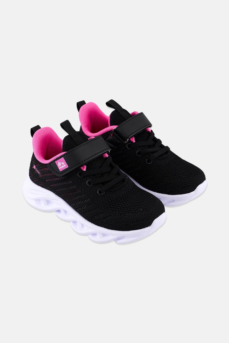 Kids Girl Velcro Closure Training Shoes, Black/Pink Combo