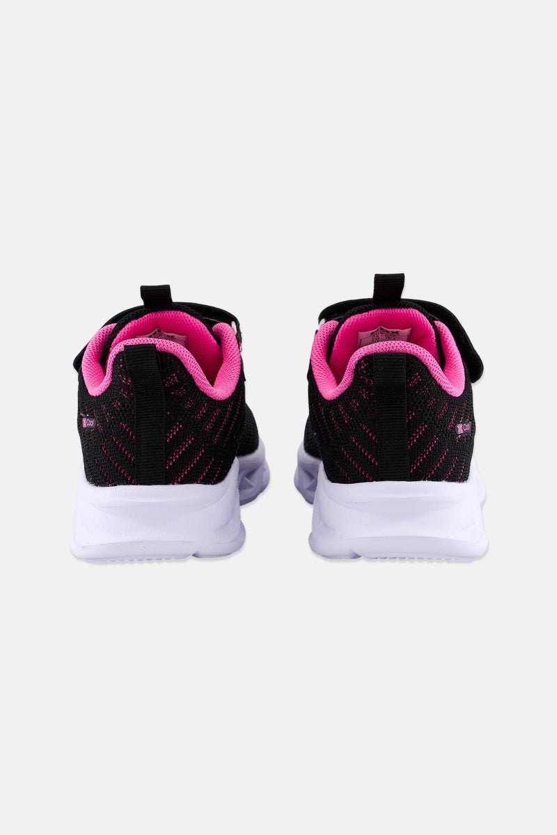 Kids Girl Velcro Closure Training Shoes, Black/Pink Combo