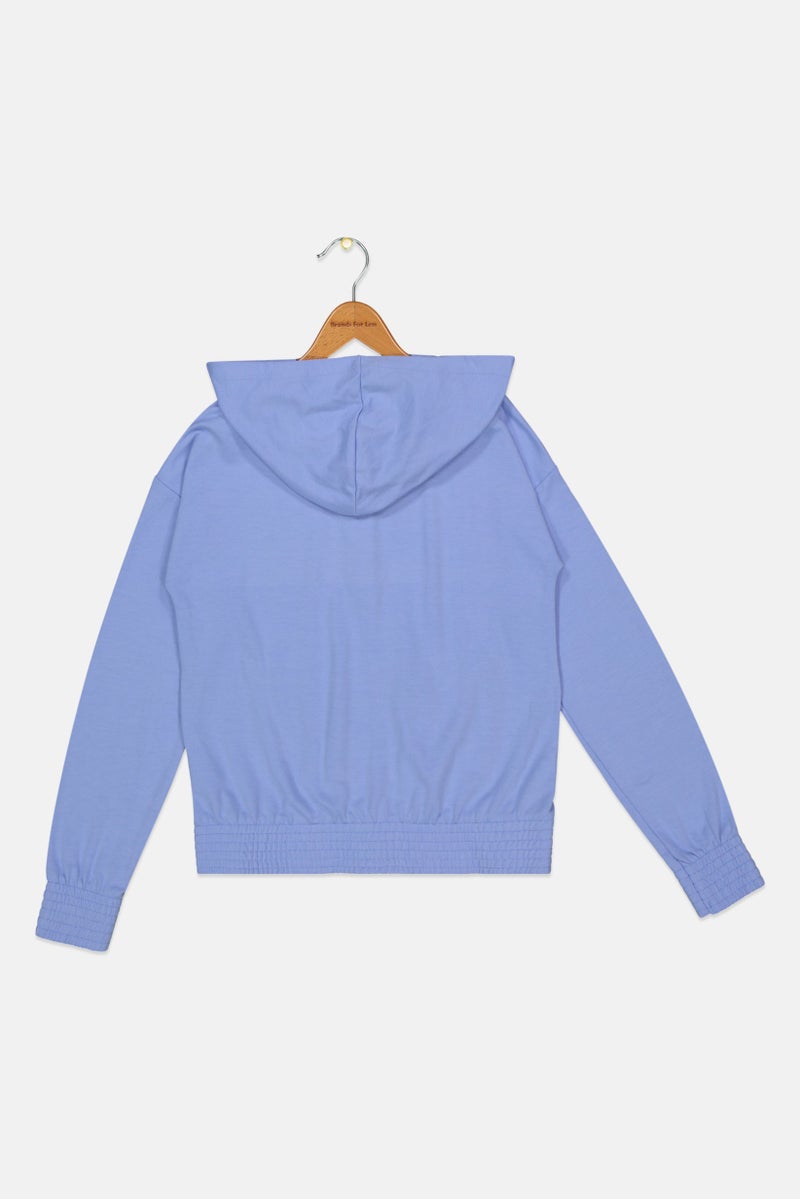 Kids Girl Hooded Long Sleeve Full Zip Sweatshirt, Sky Blue