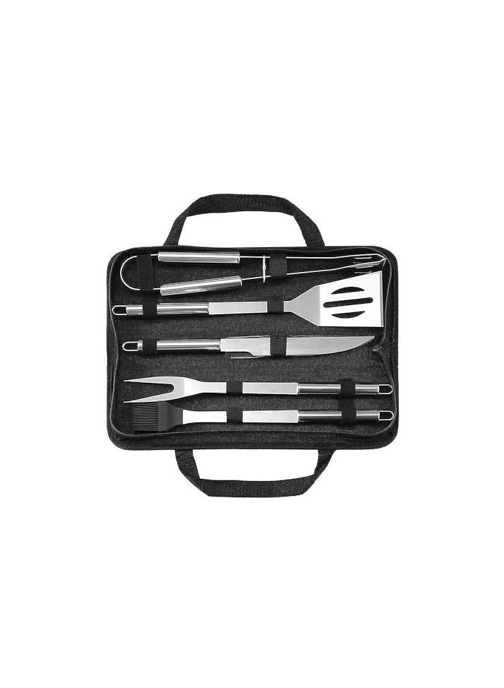 Stainless-steel BBQ Grill Tool Set with Knife Brush Fork Spatula and Tong with Bag (5 Pieces)