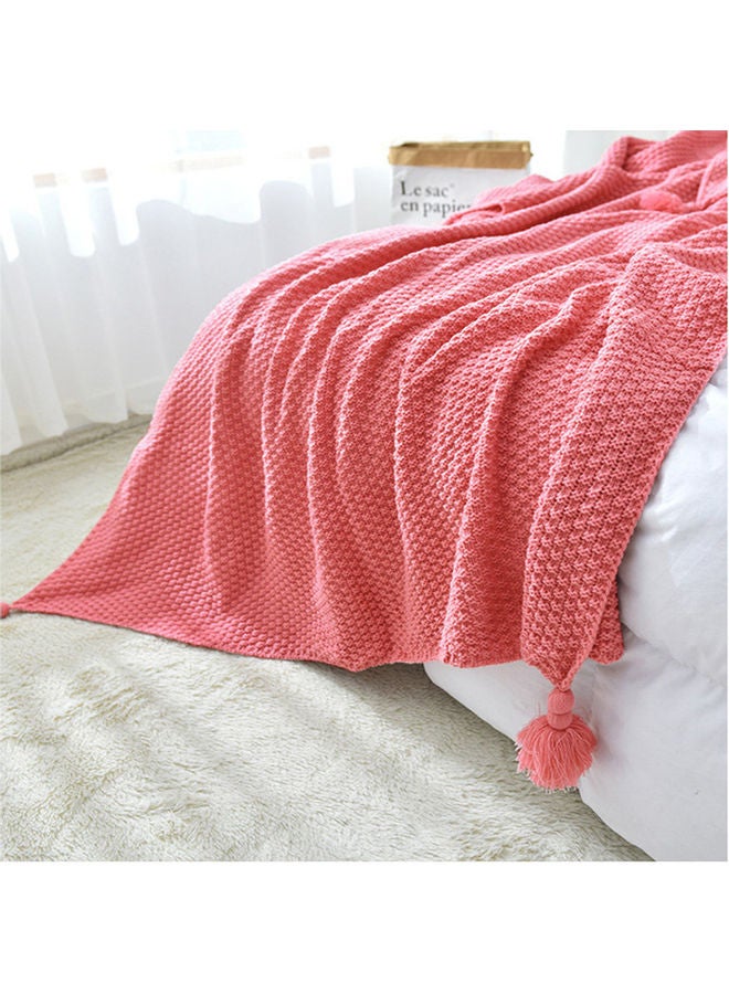 Tassel Design Warm Blanket Polyester Pink 130x170cm