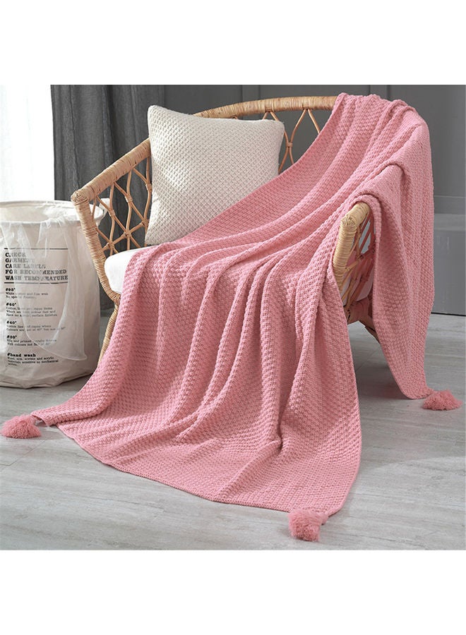 Tassel Design Warm Blanket Polyester Pink 130x170cm