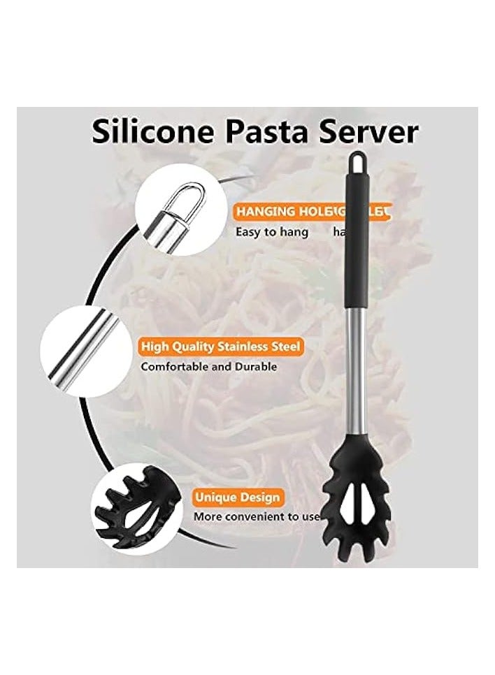 Spoon,Pasta Tong and Stainless Steel Locking Kitchen Tongs with Silicon Tips,Non-stick Silicone Fork and Stainless Steel Handle