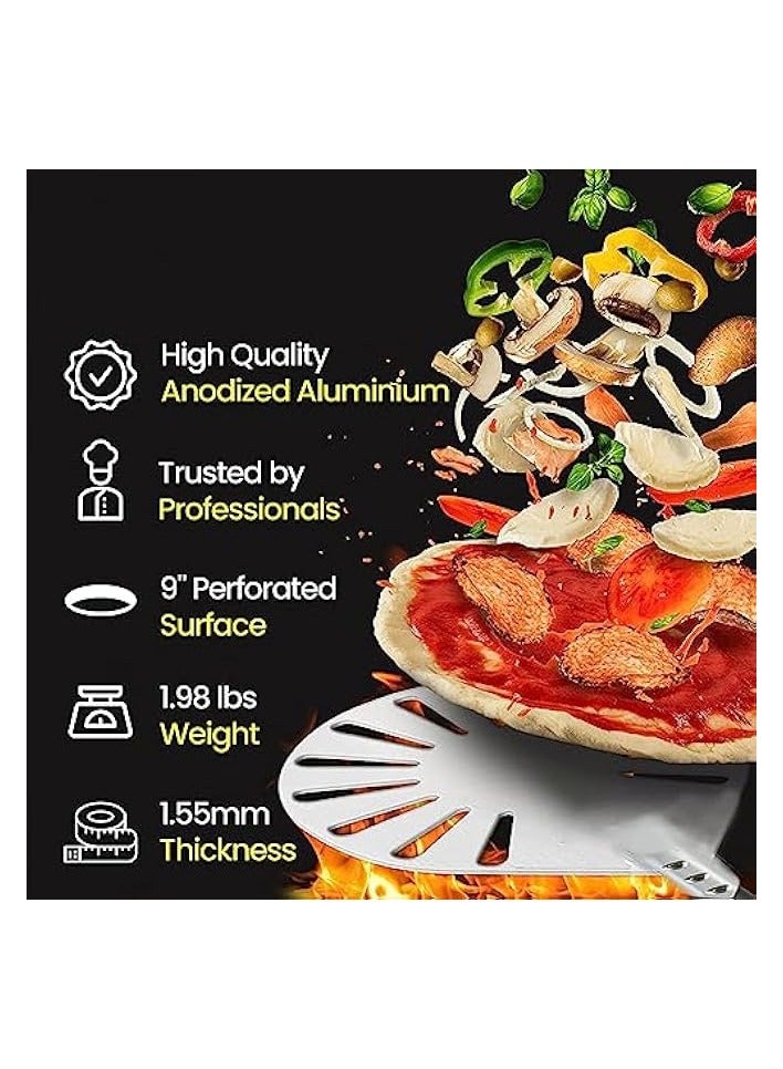 Pizza Peel,Outdoor Pizza Shovel with 6'' Aluminum Plate and 32'' Rubber Handle, Oven Accessories for Pizza Stone/Grill