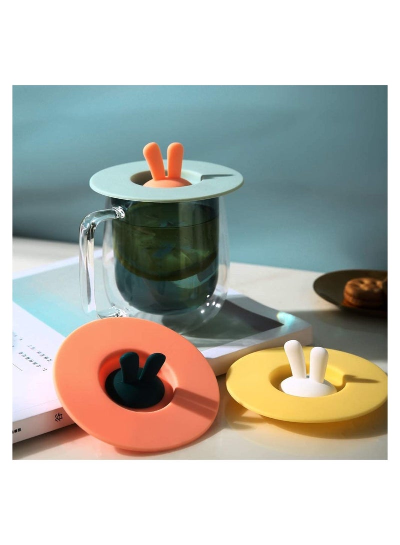 Brightly Colored Silicone Cup Lids - 6 Set Rabbit Design Airtight Seal Mug Covers for Hot Drinks - Anti-Dust & Durable