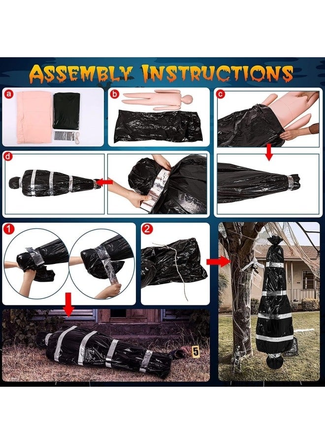 Haunted House Decor for Garden Party Decoration Dead Victims Body Bag Prop 59inch Scary Fake Corpse Props Hanging Corpses Props with Inflatable Pump