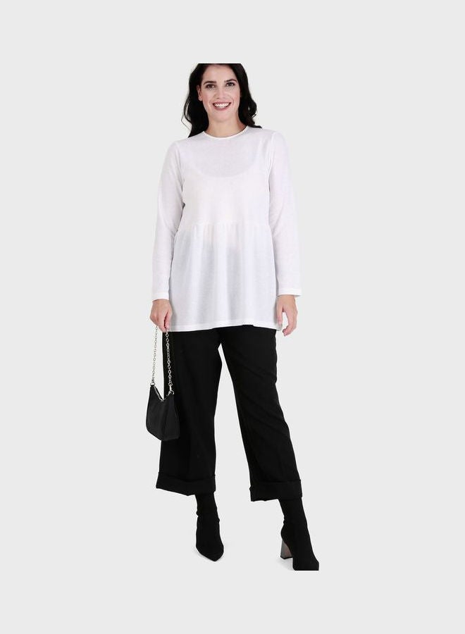 Crew Neck Knitted Tunic For Women White