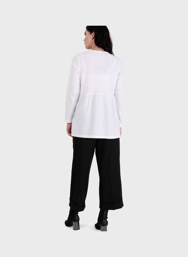 Crew Neck Knitted Tunic For Women White