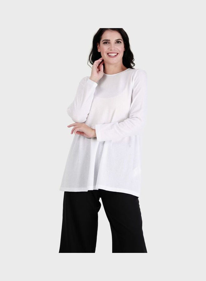 Crew Neck Knitted Tunic For Women White