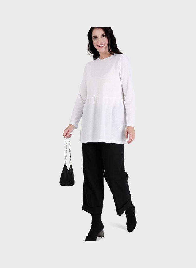 Crew Neck Knitted Tunic For Women White